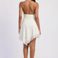 Emory Park white halter asymmetrical printed mini dress with ruched waist