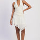 Emory Park white halter asymmetrical printed dress with ruched bodice