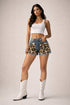 GJG USA Leopard Fur Denim Shorts with white cowboy boots