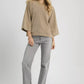 Umgee Textured Knit V-Neck Top Taupe - DAVERRI FASHIONS