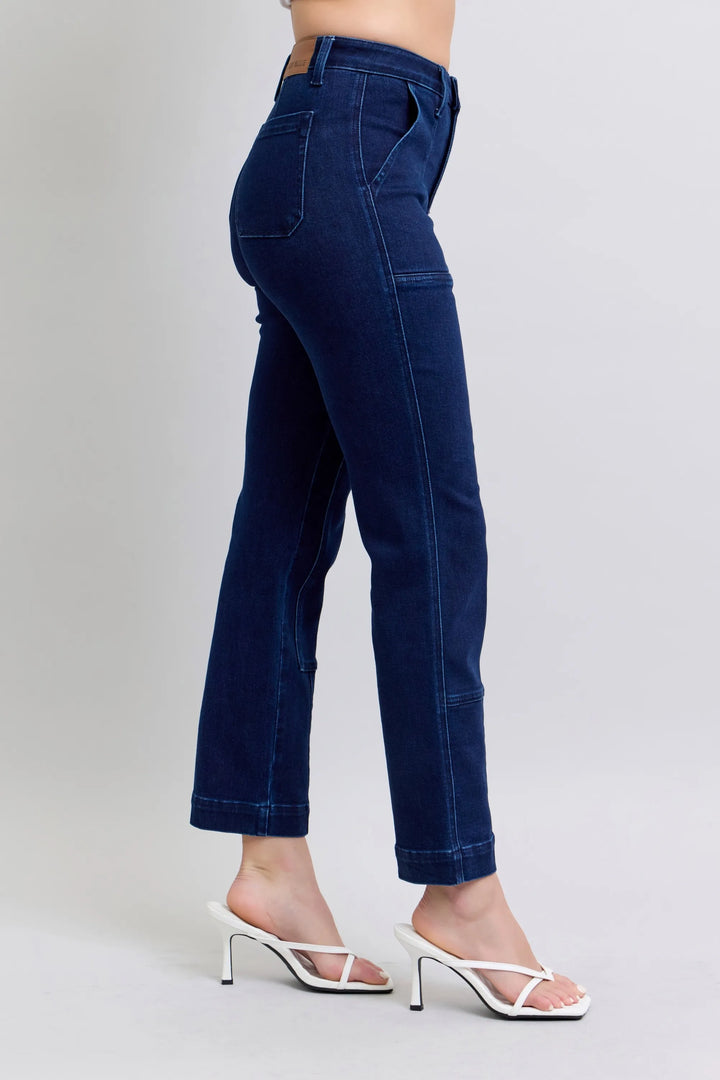 Judy Blue Full Size Hw Work Wear Knee Patch Straight Jeans Plus Size Jeans