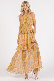 Mittoshop Ruffled Smocked Floral Halter Neck Maxi Dress | Daverri Fashions