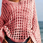 Soft pink off-shoulder crochet knit cover-up with bell sleeves