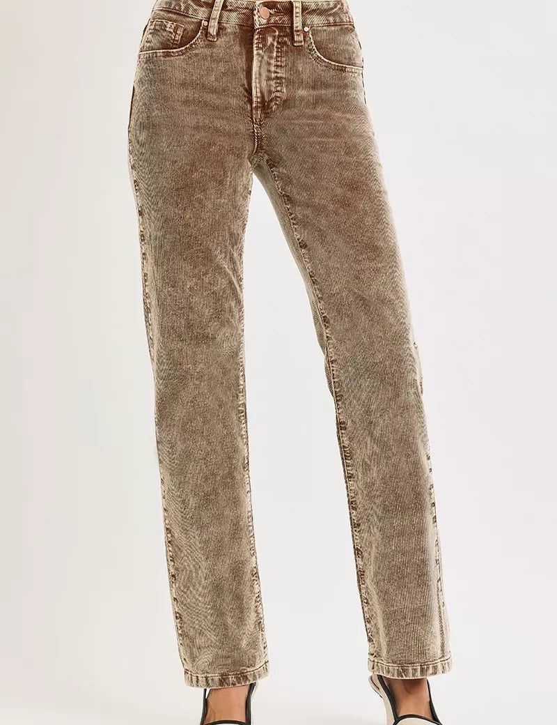 RISEN Tummy Control Mid Rise Straight Leg Corduroy Pants | Pants Daverri Fashions