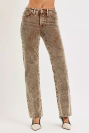RISEN Tummy Control Mid Rise Straight Leg Corduroy Pants | Pants Daverri Fashions
