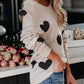 Beige off-shoulder heart scoop neck long sleeve sweater