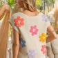 BiBi Multi Jeweled Crochet Flower Patch Sweater Vest Sweaters