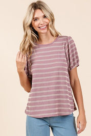 Mittoshop Contrast Striped Short Puff Sleeve Knit Top Tops