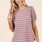 Mittoshop Contrast Striped Short Puff Sleeve Knit Top Tops