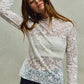 SO ME delicate white lace long-sleeve top with 3D floral patterns
