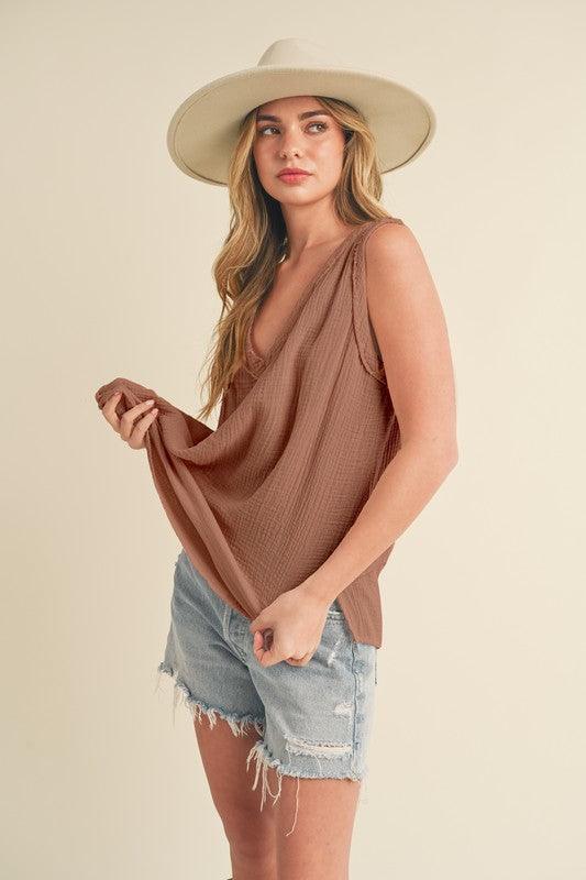 Aemi + Co V-Neck Wide Strap Tank | Tank Tops Daverri Fashions