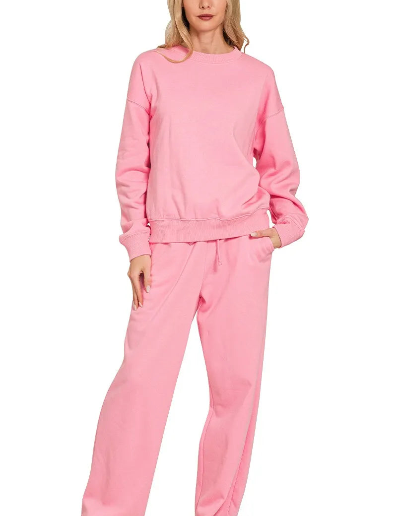 DK PINK Zenana Fleece Long Sleeve Top and Sweatpants Set | Loungewear Sets Daverri Fashions