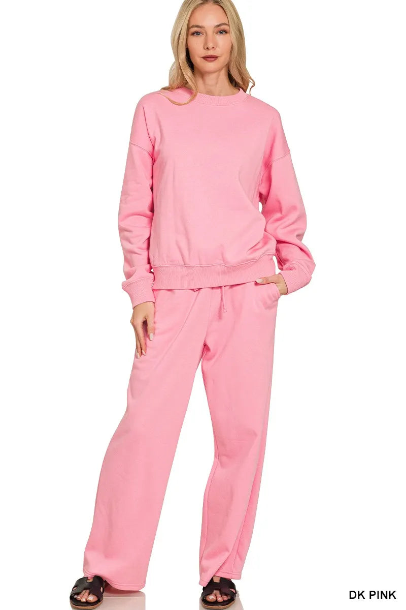 DK PINK Zenana Fleece Long Sleeve Top and Sweatpants Set | Loungewear Sets Daverri Fashions