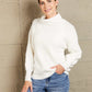 Daverri high neck balloon sleeve rib-knit pullover sweater in cozy off-white