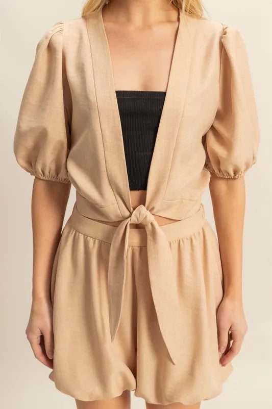 HYFVE Front Tie Top and Bubble Hem Shorts