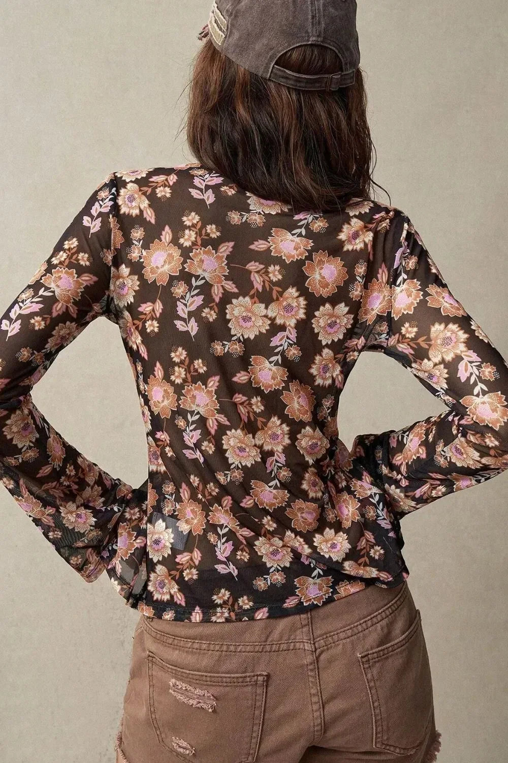 Floral Button-Front Shirt with Bell Sleeves - DAVERRI FASHIONS