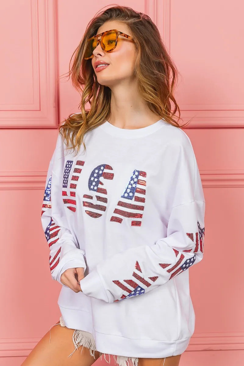 BiBi American Flag USA and Star Sequin Sweatshirt Sweatshirts