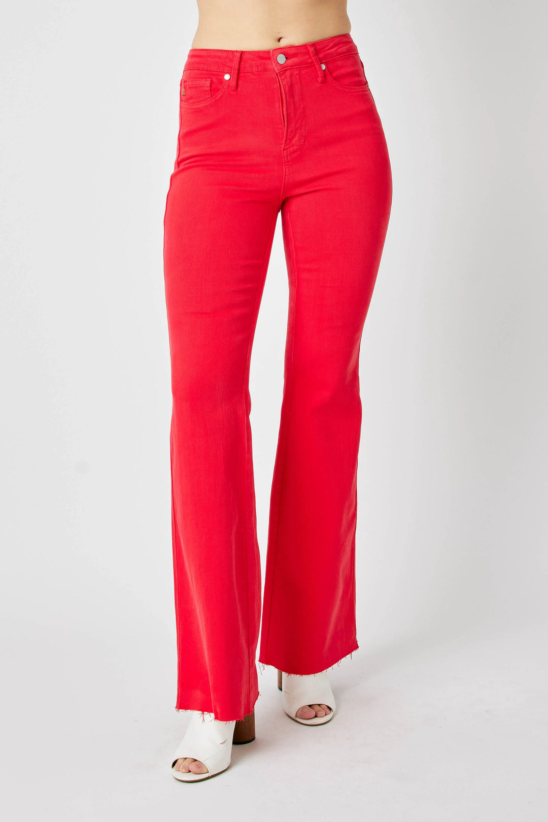 Judy Blue Full Size Hw Tummy Control Garment Dyed Flare Jeans Plus Size RED Jeans