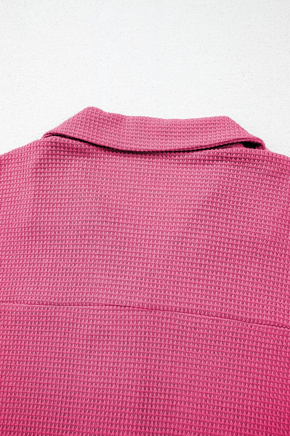 Vibrant pink waffle-knit polo shirt in solid color buttoned casual set