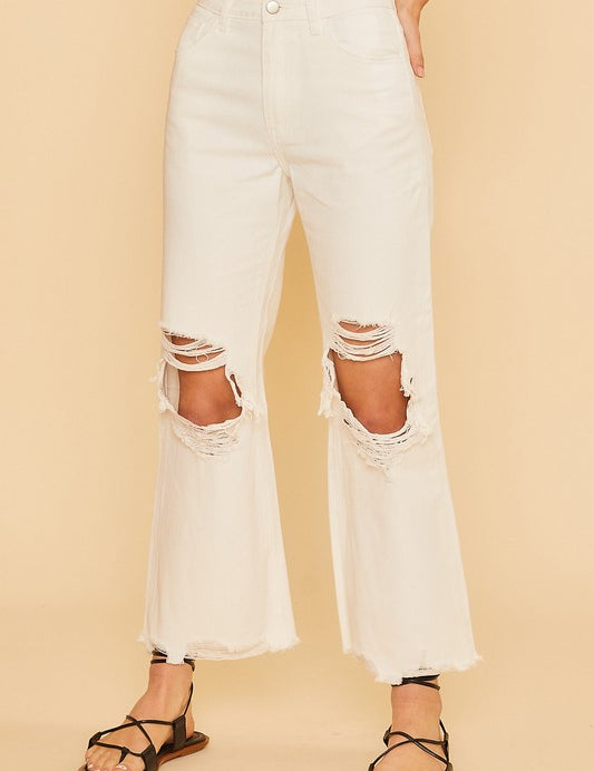 Annie Wear Distressed Raw Hem Jeans White Jeans