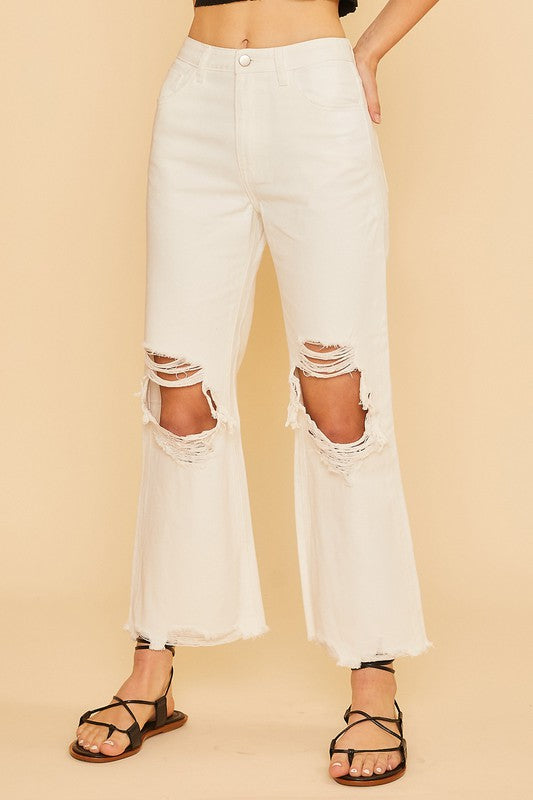 Annie Wear Distressed Raw Hem Jeans White Jeans