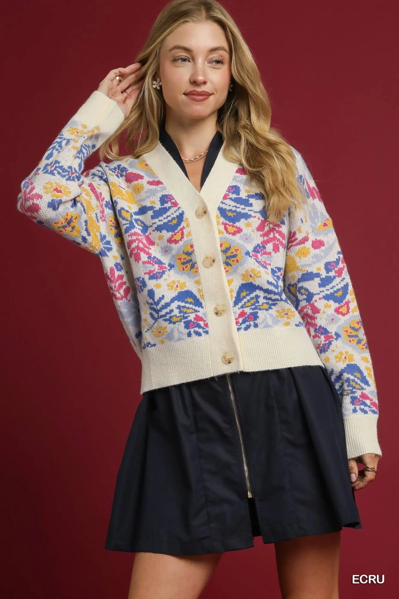 Umgee Floral Button-Up V-Neck Cardigan Cardigans