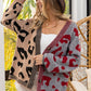 Cozy BiBi leopard color block button-down cardigan in beige, gray, red