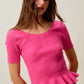 Vibrant pink SO ME ribbed knit short sleeve peplum sweater top
