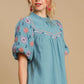 Umgee Full Size Embroidered Puff Sleeve Mock Neck Top Plus Size