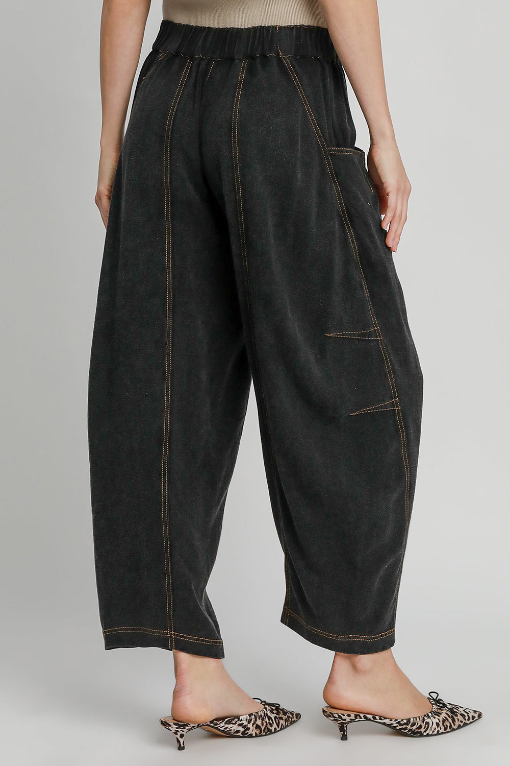 Umgee Elastic Waist Baggy Fit Pants with Pockets Pants