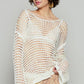 POL Side Slit Openwork Long Sleeve Knit Cover Up Cream M