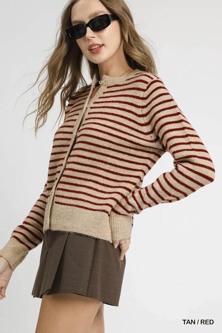 Umgee Striped Button-Up Knit Cardigan | Daverri Fashions