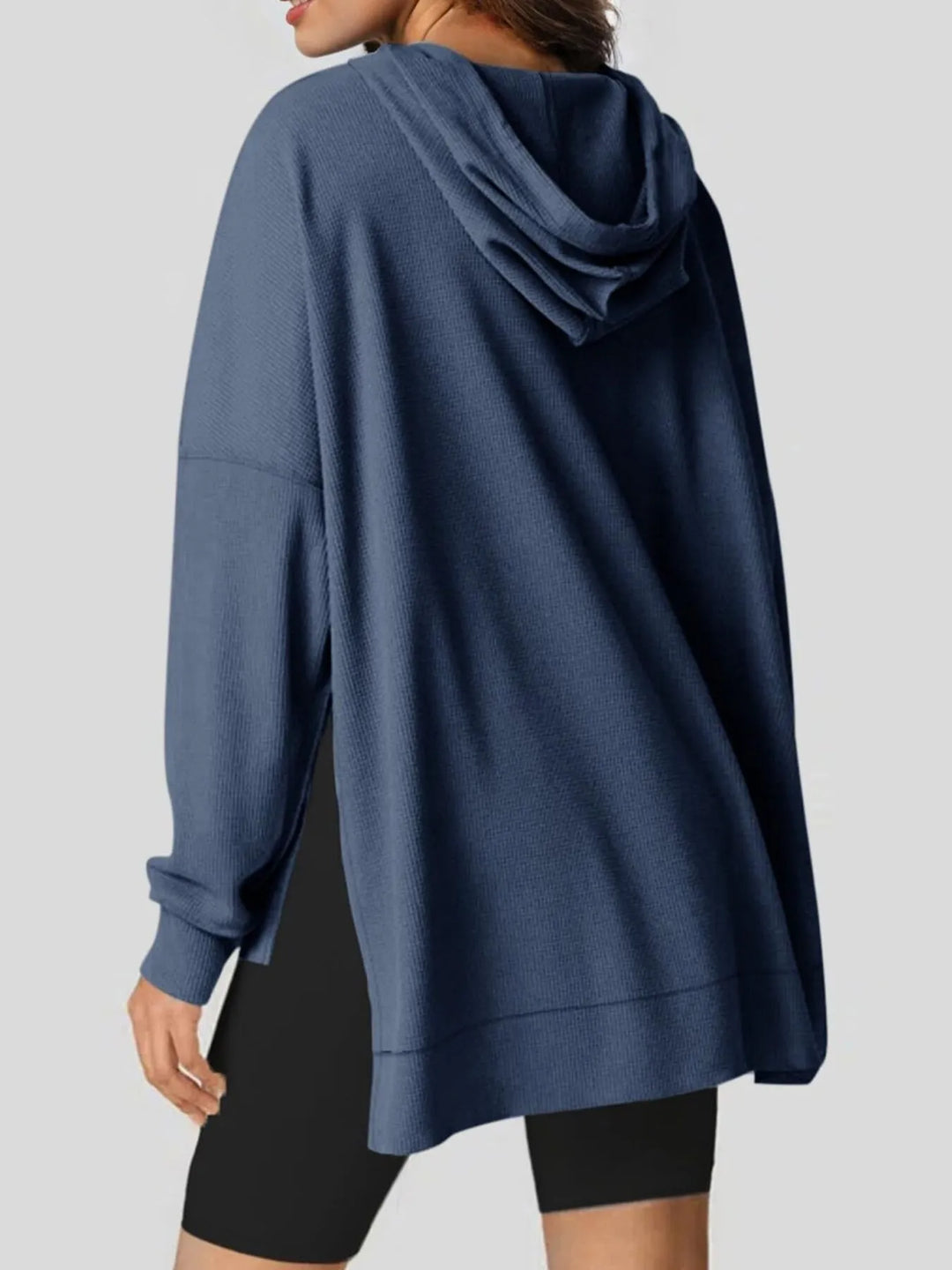 Slit Drawstring Waffle Knit Hoodie | Hoodies Daverri Fashions
