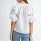 MABLE Stripe Ruffle Shoulder Puff Sleeve Blouse
