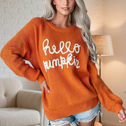 Hello Pumpkin Round Neck Long Sleeve Sweater | Sweaters Daverri Fashions