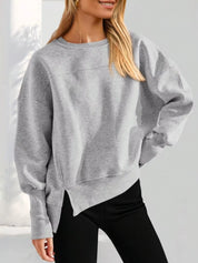 Slit Round Neck Dropped Shoulder Sweatshirt | Sweatshirts Daverri Fashions