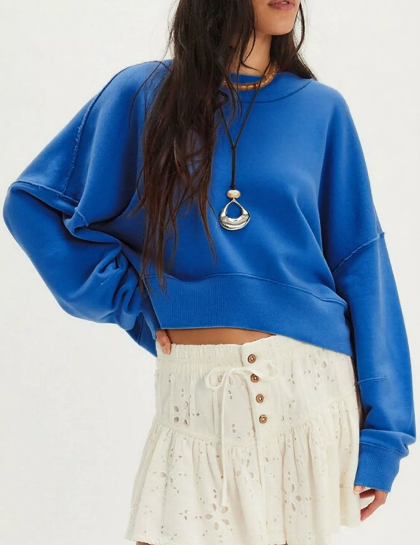 Exposed Seam Dropped Shoulder Sweatshirt | Sweatshirts Daverri Fashions