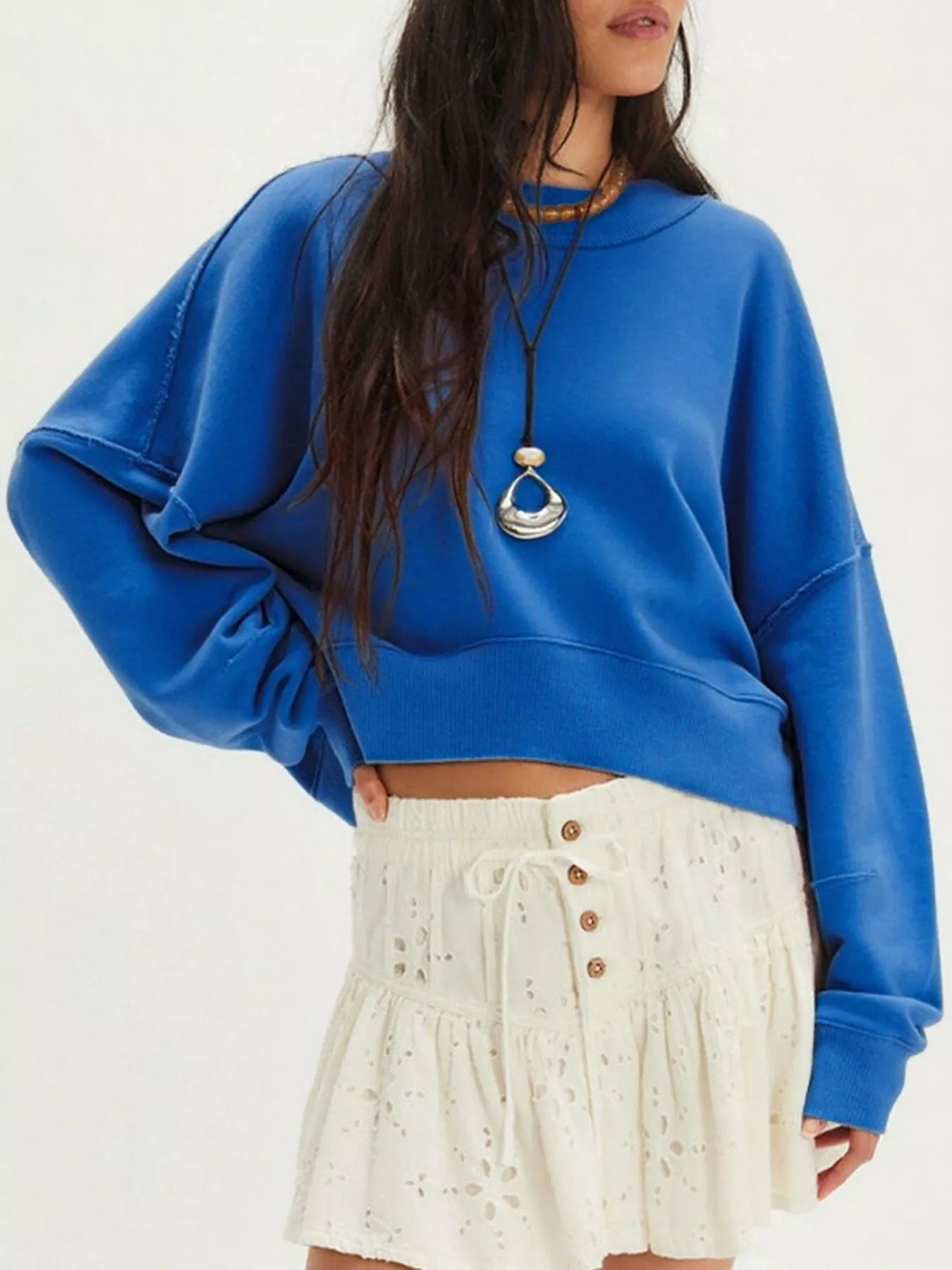 Exposed Seam Dropped Shoulder Sweatshirt | Sweatshirts Daverri Fashions
