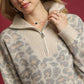 Umgee Leopard Print Quarter-Zip Knit Sweater - DAVERRI FASHIONS