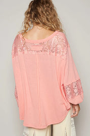 POL V-Neck Long Sleeve T-Shirt with Lace Detail | T-Shirts Daverri Fashions