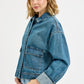 RISEN Oversized Cargo Pocket Denim Jacket with Cuffed Sleeves Denim Jackets