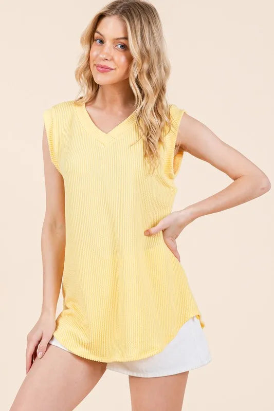 BOMBOM Rib Knit V-Neck Tank
