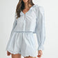 MABLE Long Sleeve Scallop Blouse and Shorts Set Lt Blue Outfit Sets
