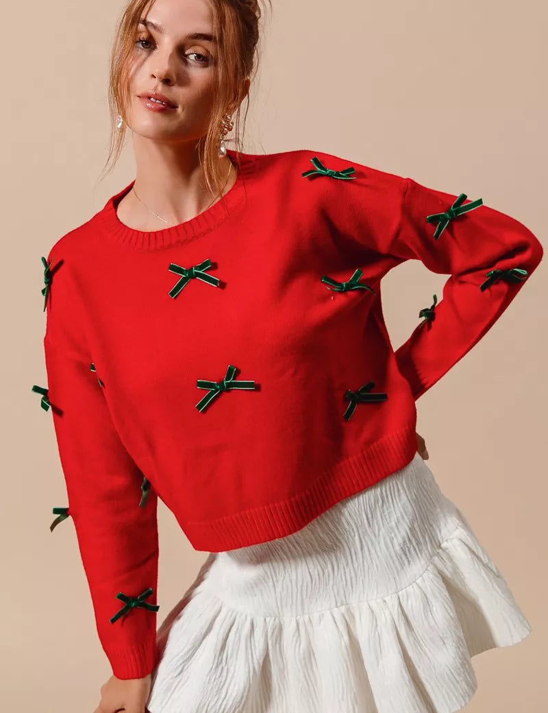 SO ME Ribbon Bow Applique Sweater | Sweaters Daverri Fashions