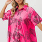 BiBi Leopard Print Short Sleeve Silky Satin Shirt Top Shirts