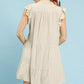 Beige Umgee linen tiered baby doll dress with ruffle sleeves