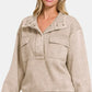 Zenana Acid Washed Half Snap Fleece Sweatshirt Ash Mocha - DAVERRI FASHIONS