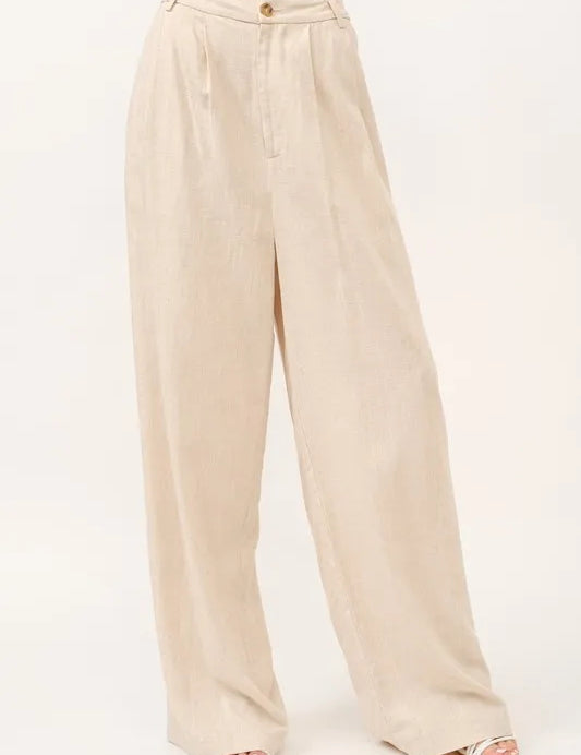 And The Why High-Rise Wide Leg Linen Blended Pants | Daverri Fashions