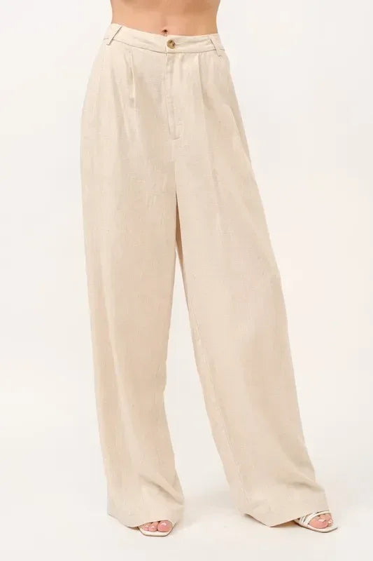 And The Why High-Rise Wide Leg Linen Blended Pants - DAVERRI FASHIONS