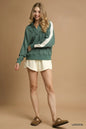 Umgee Contrast Long Sleeve Sweatshirt with Collar - DAVERRI FASHIONS
